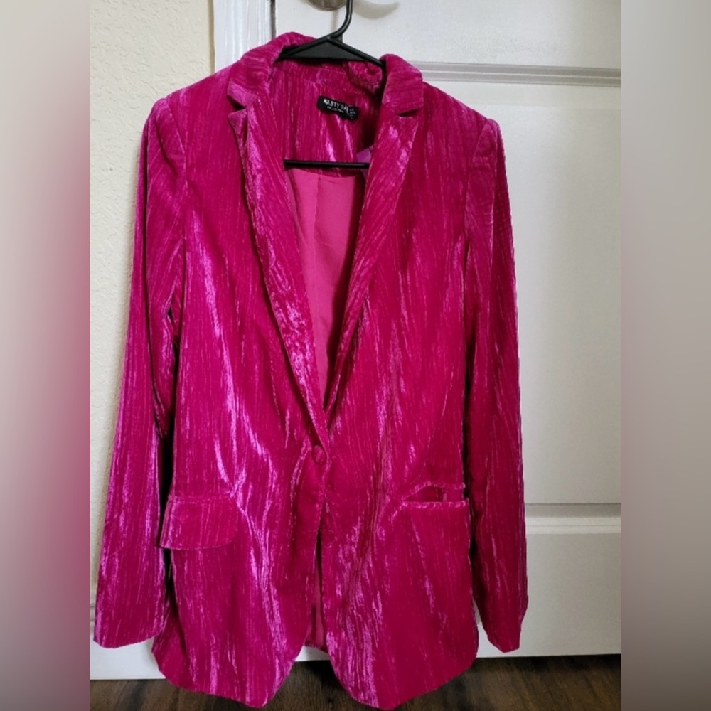 Nasty Gal Fuchsia Velvet Blazer